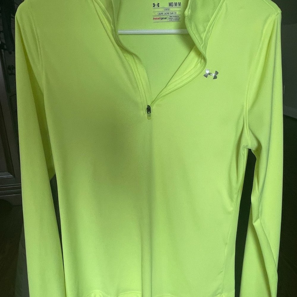 Yellow Under Armour Heatgear half zip top, size M